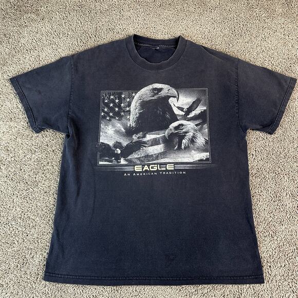 VINTAGE USA Eagle Shirt Mens Large Black White An American Tradition Patriotic - Picture 1 of 9